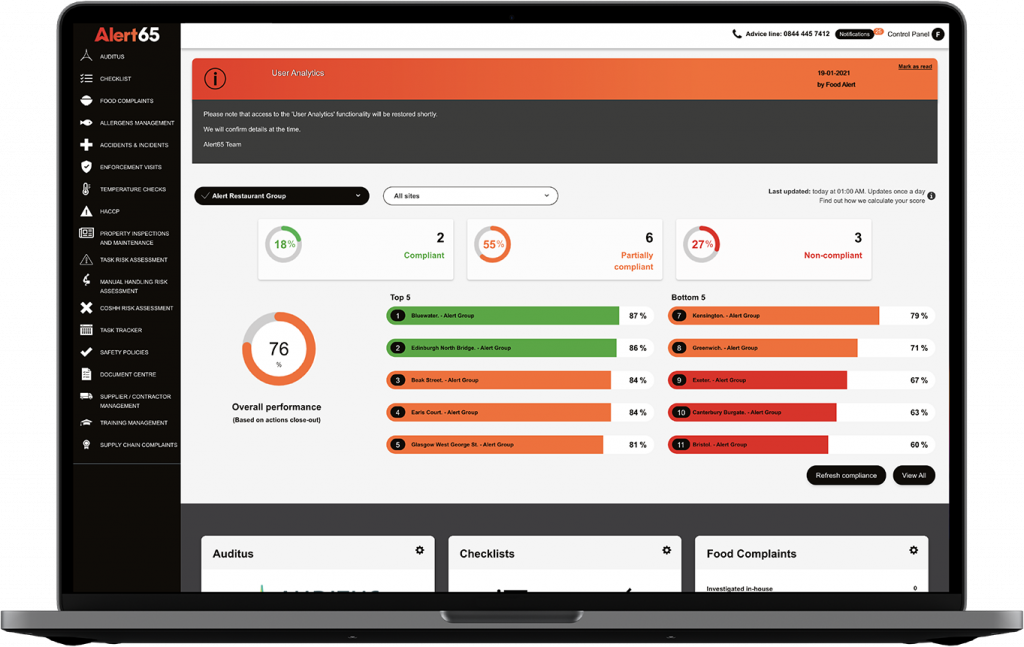 alert65 dashboard on laptop