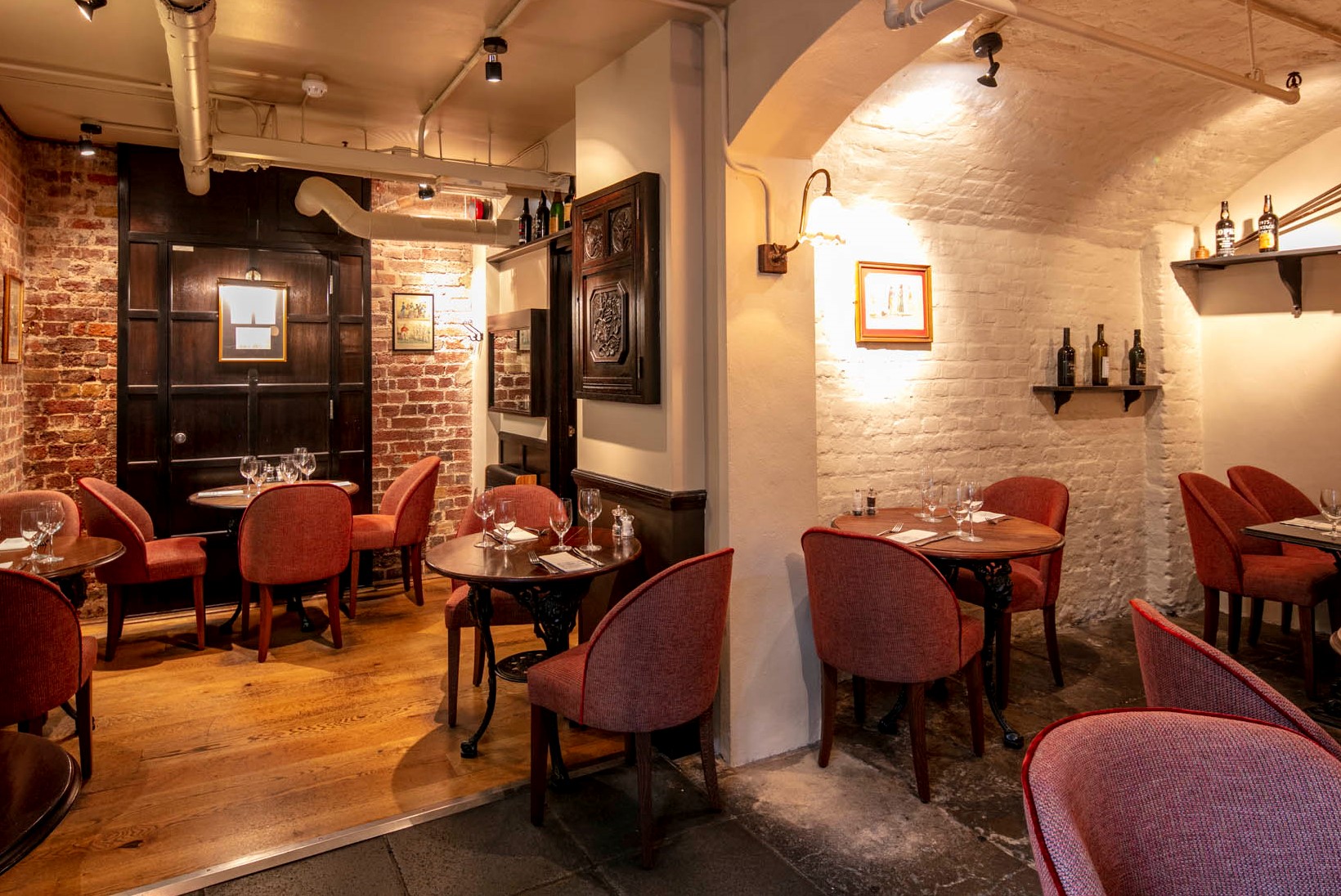 restaurant, cellar, wine bottles, dining